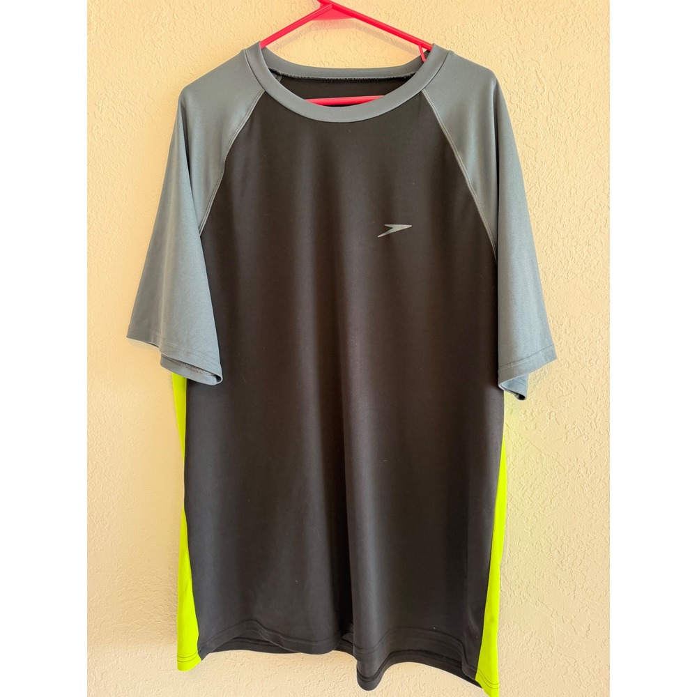 Speedo Mens XXL Rash Guard Swim Shirt Black Grey Neon Yellow 7778048 UV Block